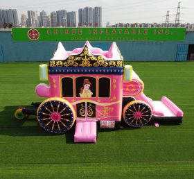 T5-672 Disney pink princess carriage combo bouncer with slide party event