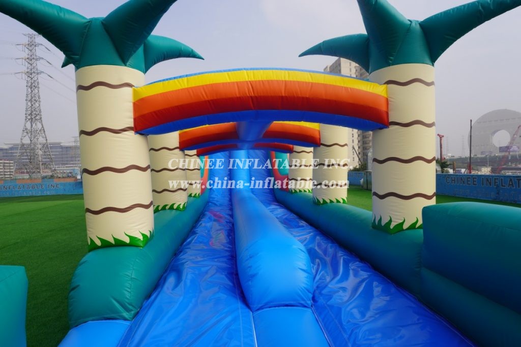T8-527B Tropical Inflatable Water Slip And Slide Rainbow Palm Tree Wet Slide