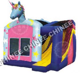 T5-113 Unicorn inflatable castle bouce house combo with slide