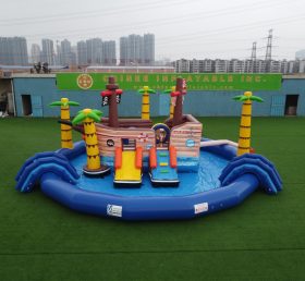 T6-607 Piscina gonfiabile a tema pirata parco acquatico mobile con scivolo adatto per feste di bambini