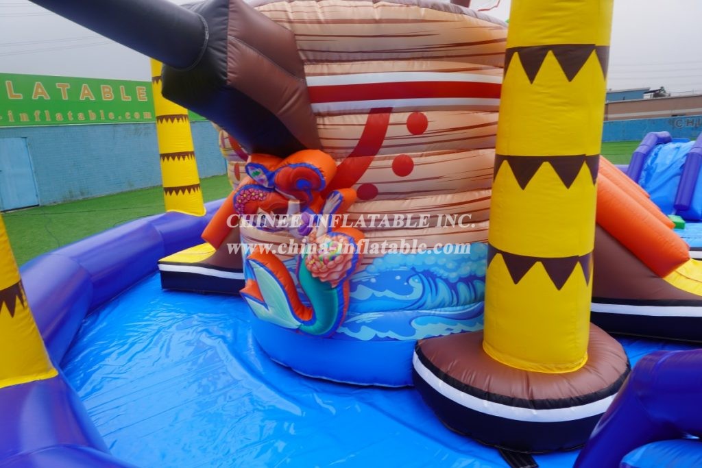 T6-607 Pirate Themed Mobile Water Park Inflatable Pool With Slides For Kids Party Events