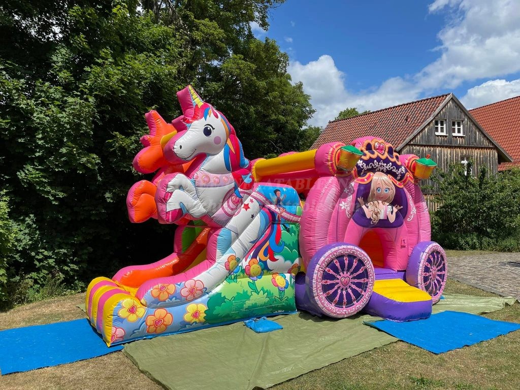 T2-4421 Unicorn Princess Carriage Bouncy Castle And Slide