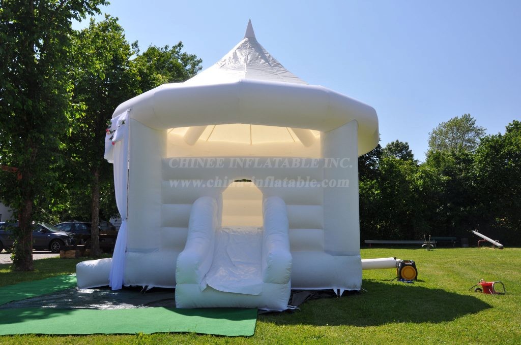 T2-4891 White Wedding Bouncer With Slide