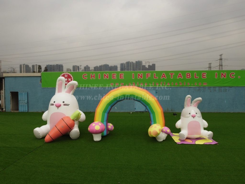 Arch2-402 Rainbow Bunny Arch Easter Celebration Inflatable Decoration