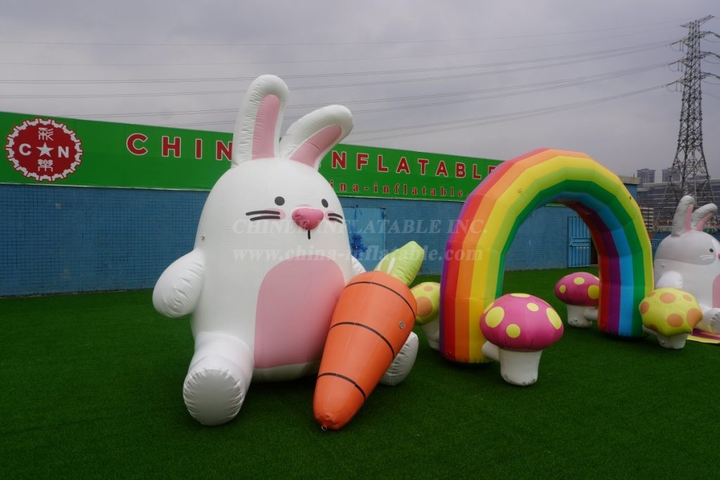 Arch2-402 Rainbow Bunny Arch Easter Celebration Inflatable Decoration