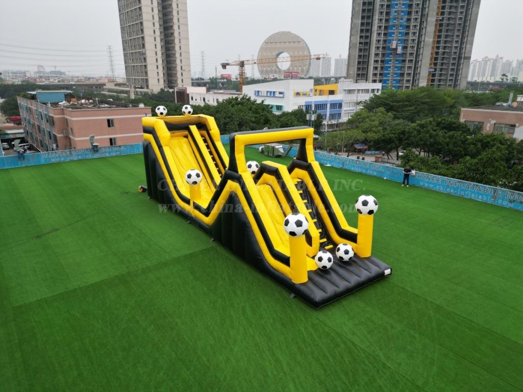 T7-564C Exciting Soccer-Themed Yellow Wavy Double Inflatable Slide