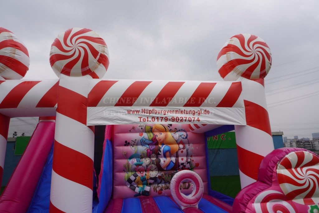 T2-3334B Sweet Candy-Themed Pink Inflatable Bounce House With Slide